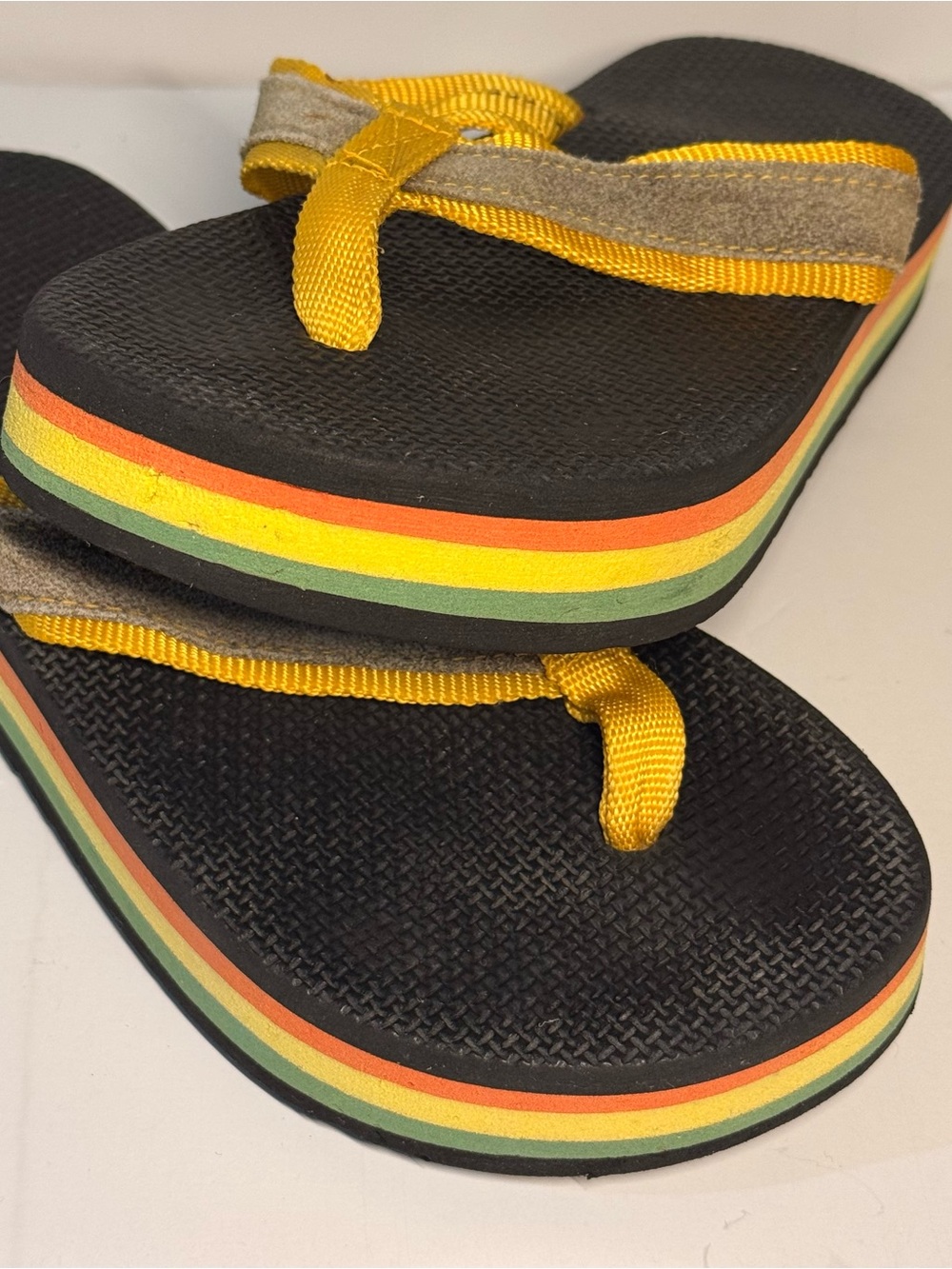 Vintage platform Yellow Strap Women’s Sandals with Rainbow Layered Sole